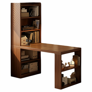 实木书桌书柜一体靠墙家用台式转角电脑桌书架一体简约学生写字桌