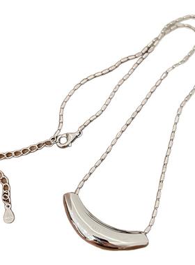 《秋日》ins设计师款轻奢风肌理纹弯管微笑吊坠项链s925纯银项链