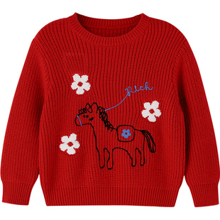 【新年波】安奈儿童装女童圆领长袖毛衣针织衫2026春新款甜美保暖