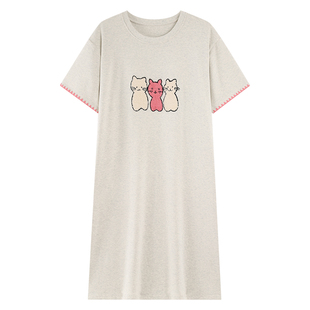 浪莎带胸垫7A抑菌纯棉睡裙女款夏季2026年新款可爱短袖爽棉连衣裙