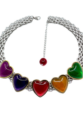 原创复古爱心宝石choker项链颈链