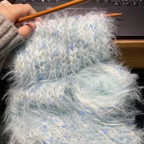 围巾手工diy材料包海烟波蓝毛线温暖手混线编织棒针双元宝送女生