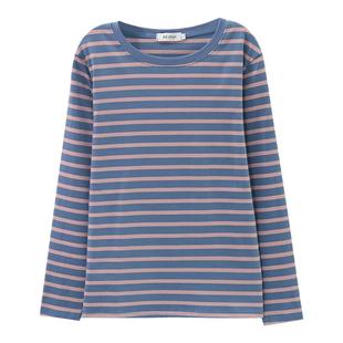 今年新款初秋宽松大码打底衫纯棉长袖t恤女秋衣外穿条纹上衣薄款