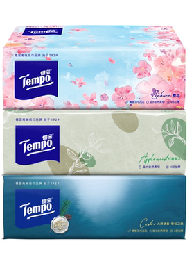 Tempo得宝雪松樱花苹果味软抽纸3包学生实惠纸巾大包加厚餐巾纸U