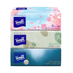Tempo得宝雪松樱花苹果味软抽纸3包学生实惠纸巾大包加厚餐巾纸U