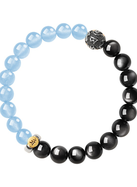 【灵隐官方】黑曜石海蓝宝手串