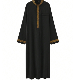 中东阿拉伯男士长袍刺绣民族服饰立领宽松摩洛哥礼拜服穆斯林服饰