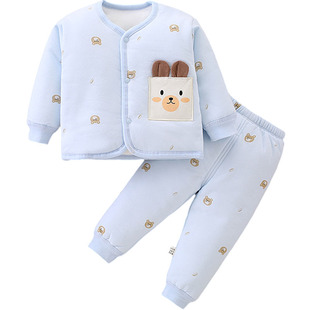 婴儿棉衣棉裤套装78个月宝宝男宝冬季加厚保暖棉服两件套分体衣服