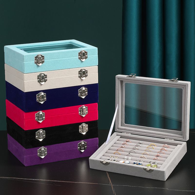 戒指盒绒布首饰收纳盒耳钉盒子饰品盒展示大容量项链防尘盖珠宝带