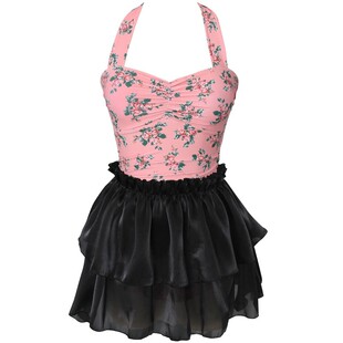 小桃红新款连体泳衣女平角保守绑带挂脖遮肚温泉裙式海度假高级感