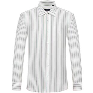 TOMBOLINI东博利尼春季时尚休闲长袖衬衫男白绿条纹纯棉修身衬衣