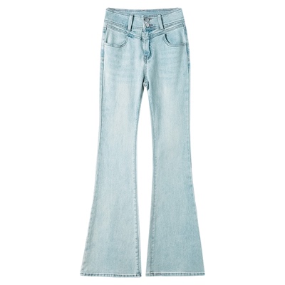 浅蓝色微喇叭牛仔裤2025