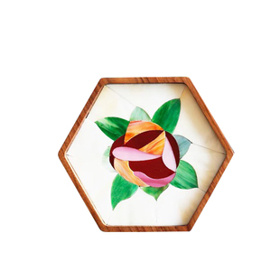 那儿马赛克彩色玻璃手工镶嵌胡桃木厦门花砖托盘杯垫茶道文玩摆件