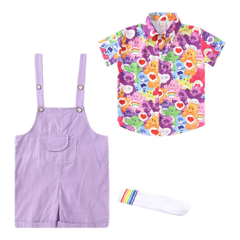 儿童啦啦队糖果色背带裤小学生运动会幼儿园毕业班服花衬衫演出服