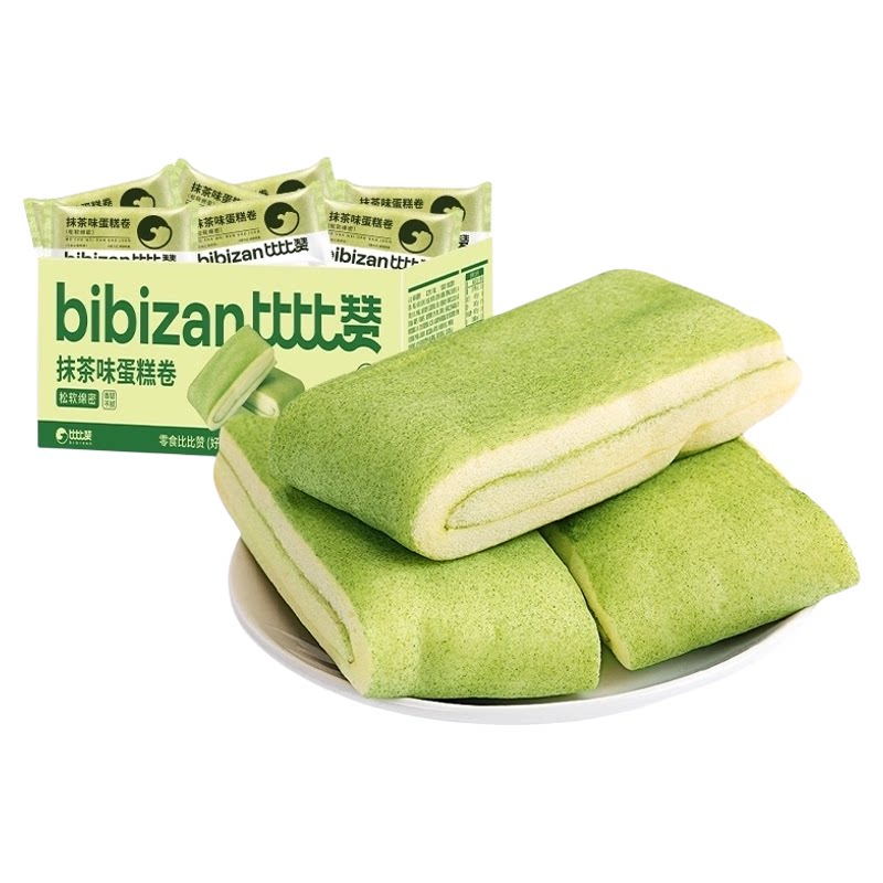 比比赞抹茶毛巾卷蛋糕面包整箱早餐零食网红毛巾卷蛋糕