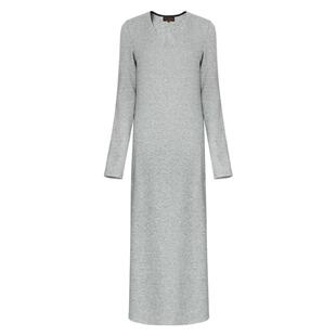 COCOBELLA气质V领灰色长袖休闲连衣裙女通勤亮葱针织长裙FR3242-3