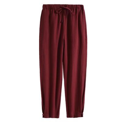 中国风冬季苎麻宽松束脚休闲裤