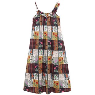 鹿与飞鸟“极昼花海”浪漫木耳花边长款吊带连衣裙送大肠发圈6729