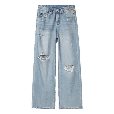 天丝高腰直筒衣诗佩尔长裤破洞