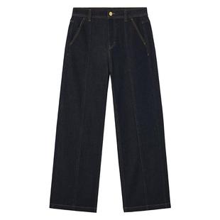 热风女士直筒牛仔裤2025年秋季新款时尚分割线显瘦直筒宽松长裤