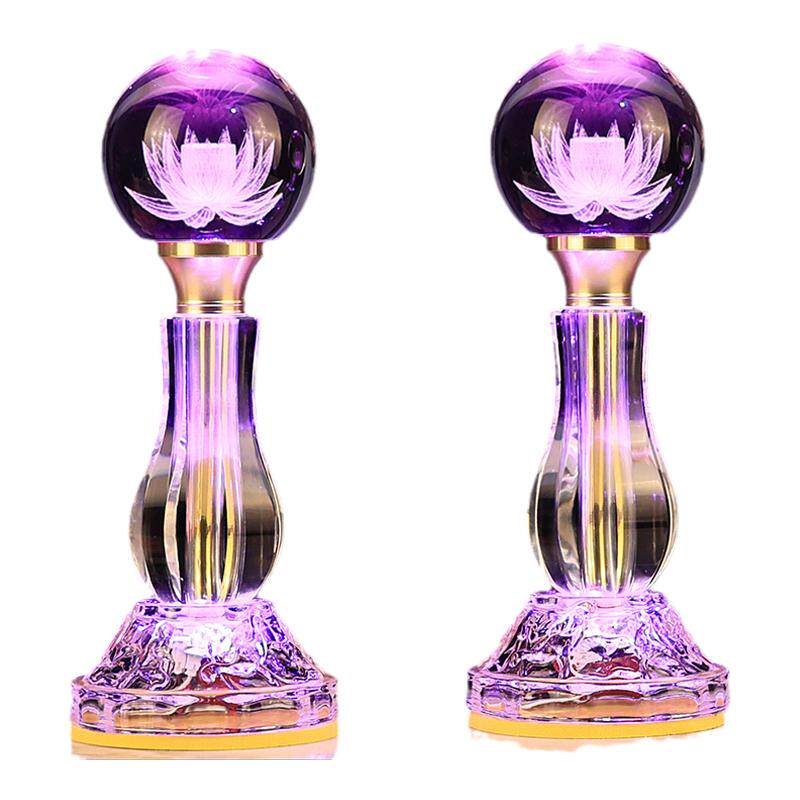 LED七彩水晶玻璃莲花灯家用长明佛供灯仙家佛堂照明灯财神灯观音