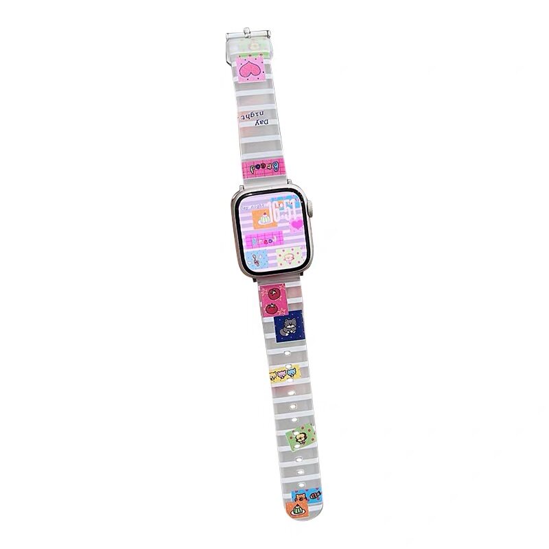 适用iwatch韩系卡通插画硅胶表带