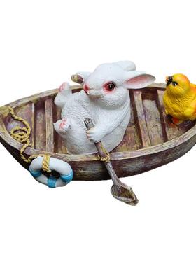 兔子动物船浮水摆件创意水池装饰