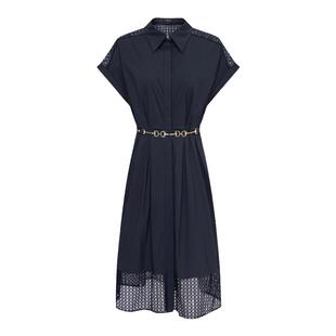 Scofield女装刺绣镂空蕾丝衬衫裙短袖拼接优雅连衣裙夏季裙子