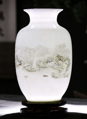 景德镇陶瓷 花瓶摆件客厅插花薄胎雪景小花瓶现代简约摆件花瓶