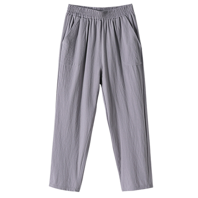 吸汗透气百搭显示松紧腰棉麻裤女