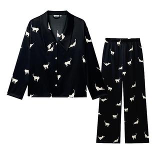 Not Just Pajama Cats系列重磅真丝睡衣长袖家居服套装