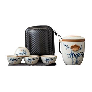 唐丰汝窑旅行茶具套装便携式一壶四杯户外露营随行快客杯喝茶装备