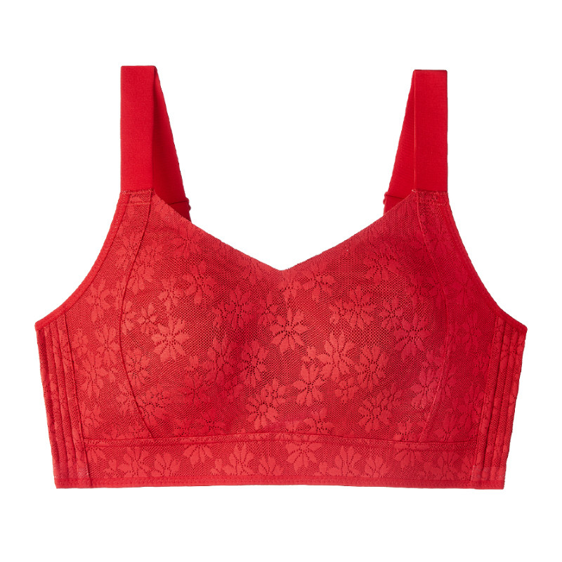 千奈美大码大胸显小生肖马年大红盒本命年红色内衣文胸套装女