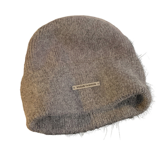 灰色兔毛针织帽女秋冬2025新款加厚大头围保暖毛线帽子显脸小冷帽