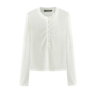 TRENDYWU 意式“亨利”亲肤针织慵懒内搭弹力螺纹肌理两色长袖T恤