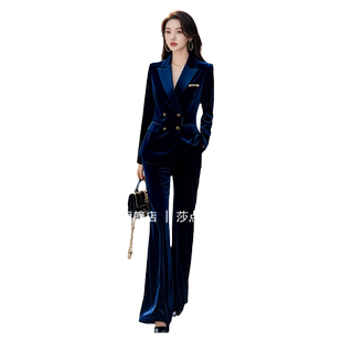 高级感丝绒西装套装女春秋高端职业装气质女神范正装女人味西服