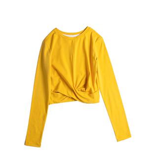 烟灰色短款上衣女内搭长袖t恤2025年秋季紧身打底衫高腰露肚脐装