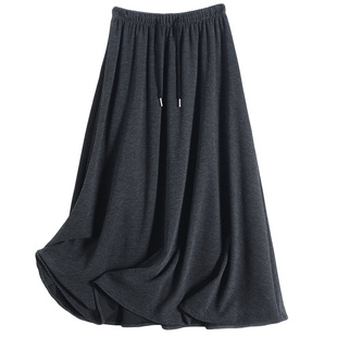 毛呢半身裙女秋冬款松紧高腰抽绳韩版气质垂感显瘦中长款A字伞裙