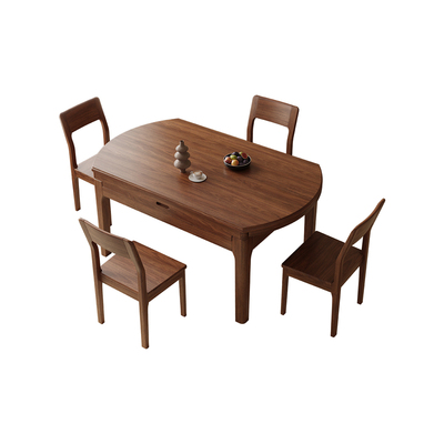黑胡桃木实木餐桌饭桌方圆两用桌子餐桌小户型餐厅家用餐桌椅组合