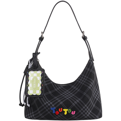 TOUTOU仿毛毡格纹腋下包斜挎包