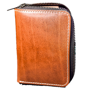 手工真皮个性真牛皮卡包复古高档名片卡包拉链零钱包头层牛皮钱包