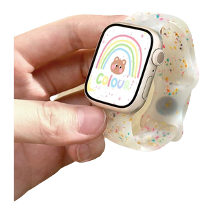 适用applewatchS11彩点洞洞硅胶表带iWatchS10/9/8/7/6/se新款液态硅胶果冻蝴蝶扣透气苹果手表Ultra运动表带