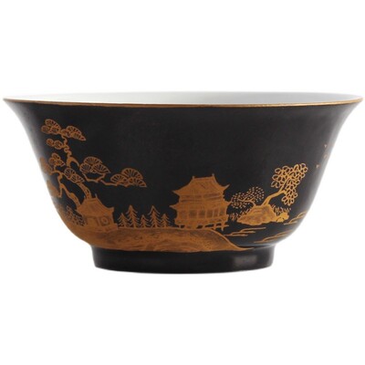 陶临古茶具黑地描金撇口杯个人