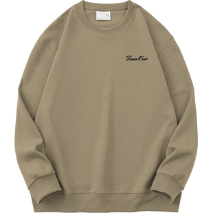 320g重磅圆领男士卫衣白色套头无帽秋冬加绒加厚保暖宽松长袖t恤