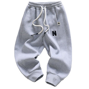 男童复合绒运动裤2024秋冬季儿童宽松长裤中大童百搭保暖加绒卫裤