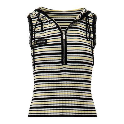 诱货黑黄撞色条纹连帽针织衫