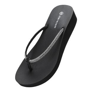 Stevesam夏季新款坡跟厚底人字拖鞋女外穿防滑沙滩水钻夹脚凉拖鞋