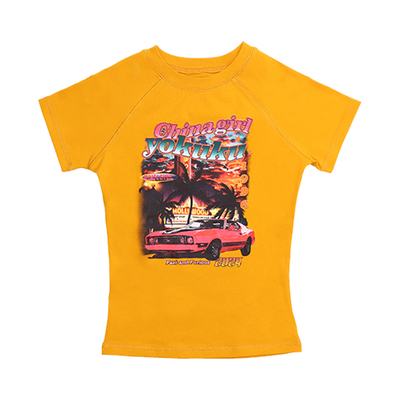 哟酷酷（沙滩派对）美式复古上衣时尚印花修身显瘦百搭短袖T恤女