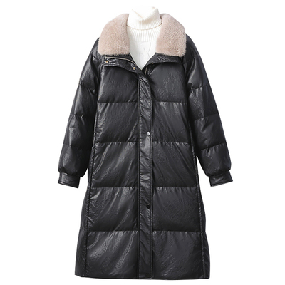 水貂毛领真皮羽绒服女中长款外套