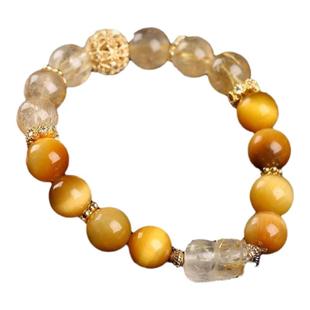 深圳弘法寺貔貅金运金发晶手链女新中式金虎眼财运转运珠手串礼物